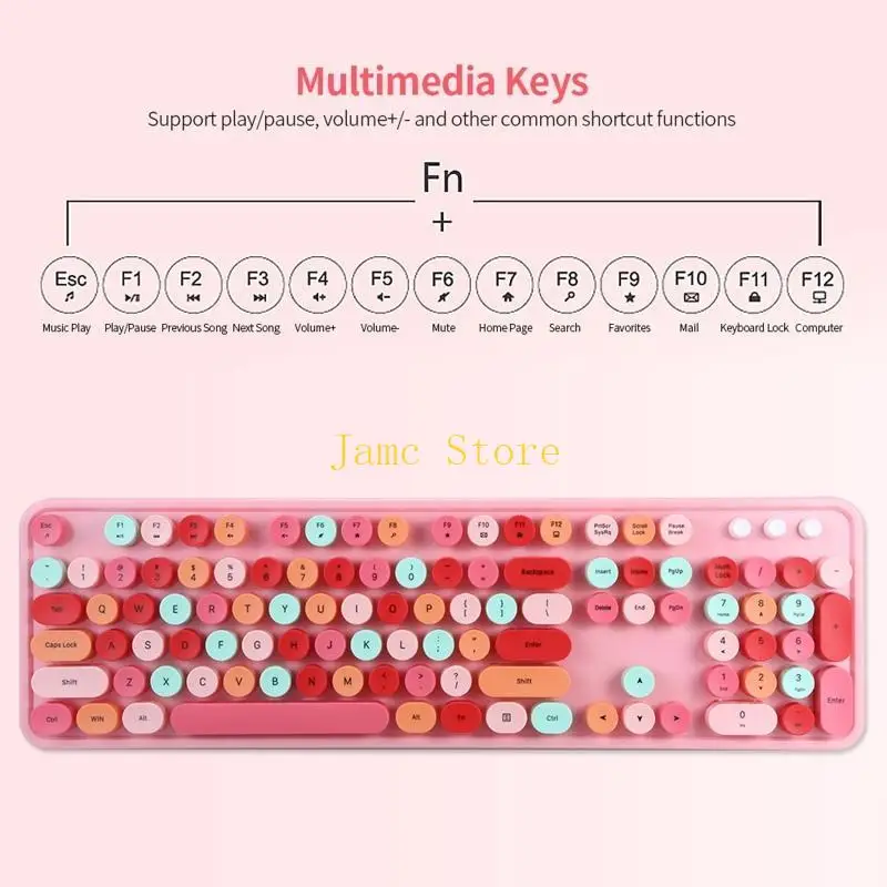 LX0B Süße Tastatur-Maus-Kombination, gemischte Farben, 2,4 G kabelloses Tastatur-Maus-Set, kreisförmig