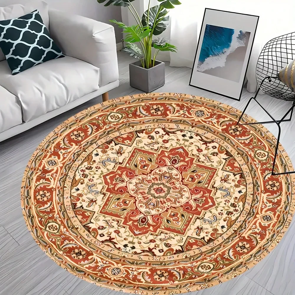 

Piece Of Luxurious Floral Pattern Round Carpet Soft, NonSlip, Machine Washable, Suitable For Living Room And Bedroom Decoration