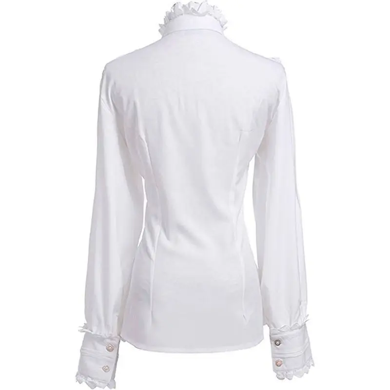 2026 Summer Women's Lolita Blouse Shirt  High Neck Ruffle Lace Bow Tie Lantern Sleeve Elegant Party Top Clothing view 3