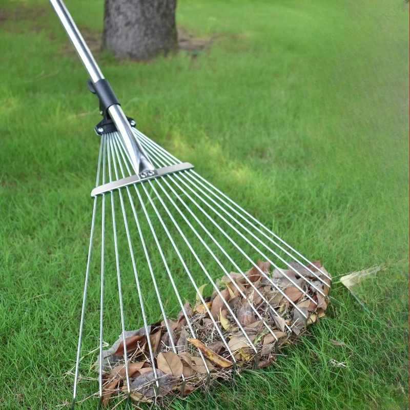 Scalable Handle Rake Adjustable Tooth Pitch Rakes Outdoors Garden Courtyard Hay Rake Portable Manual Fallen Leaves Rakes