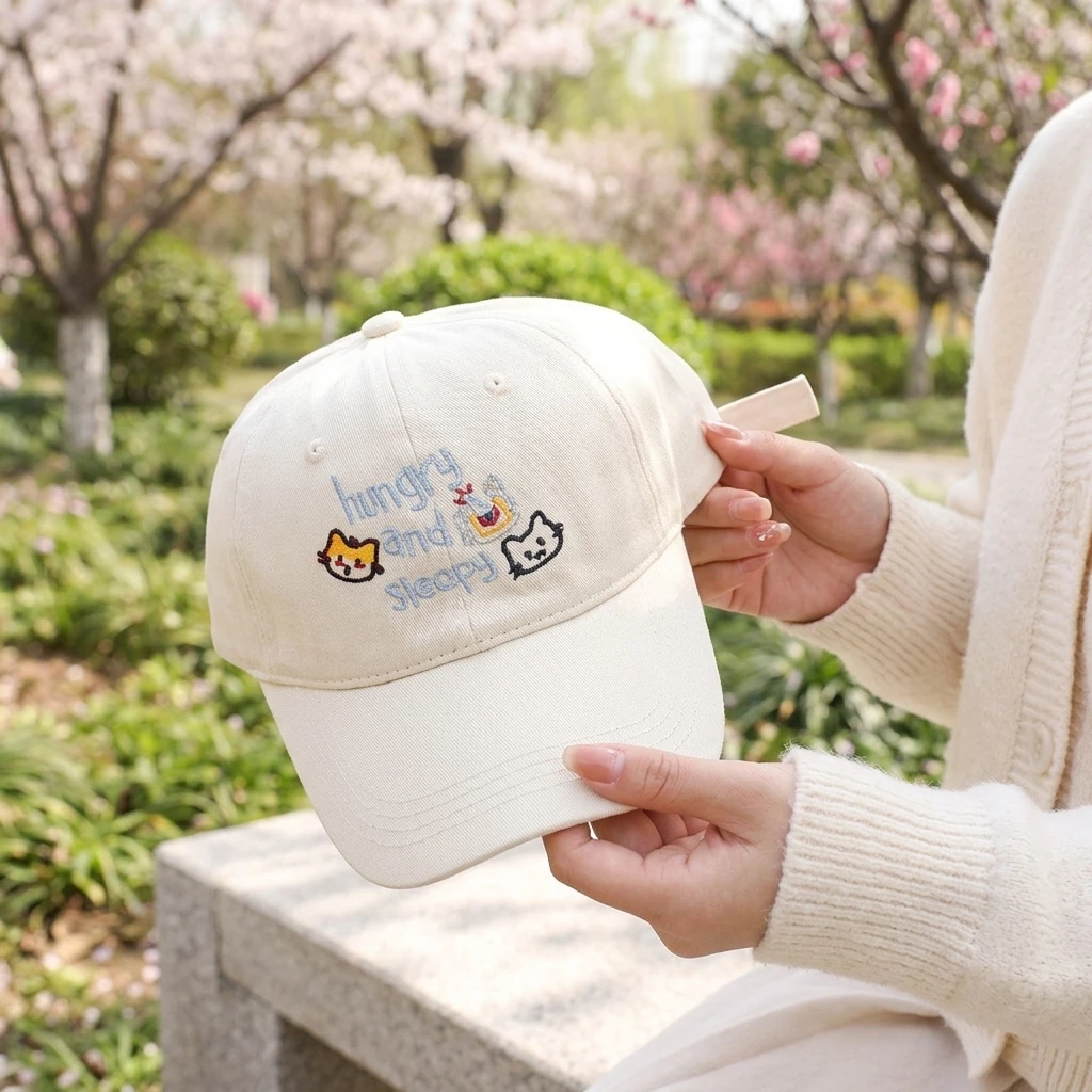 Women's Cartoon Cat Baseball Cap Macaron Colors Spring Summer Style Lightweight Adjustable