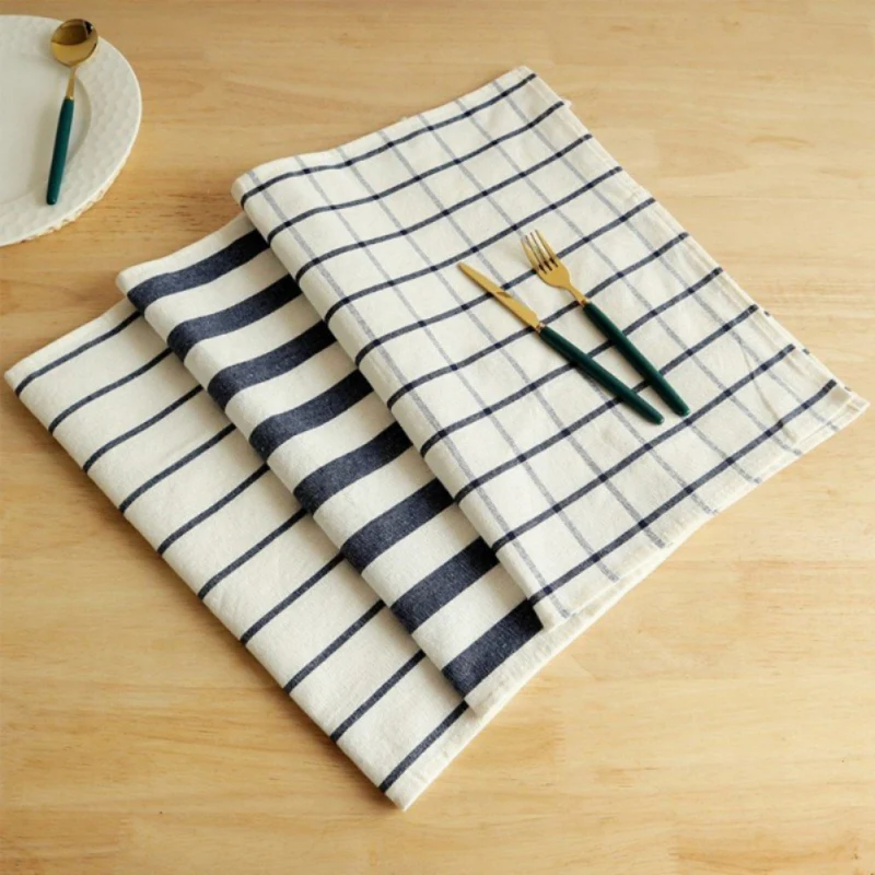 Mediterranean Blue Cloth Art Kitchen Napkin Cloth Cotton Tea Towel Food Background Cloth Heavy Durable Checkered Tablecloth