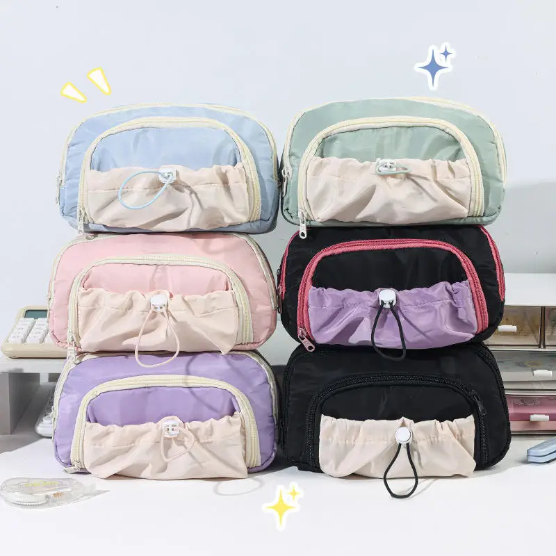 

Multi Purpose Makeup Bag Kawaii Large Capacity 3 Layered Pencil Case With Front Pocket - Creative School Stationery Pouch
