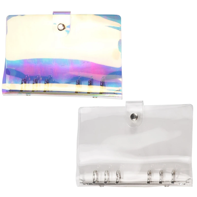 

2 Pcs A6 6-Ring Rainbow Clear PVC Binder Cover Refillable Notebook Binder Protector Loose Leaf Planner Binder Cover Multicolor