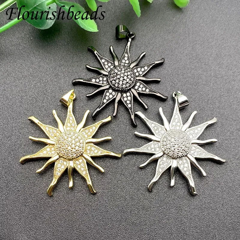 Luxury Sun Shape Pave CZ Zircon Beads Pendant Necklace DIY Parts Jewelry Makings Accessories 10pcs Gold / Rhodium Color