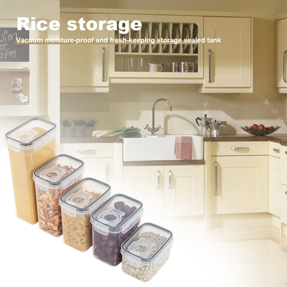 Transparent Food Storage Box Containers Pantry Storage Jar Cereal Grain Dispenser Containers Rice Bucket Kitchen Organizer