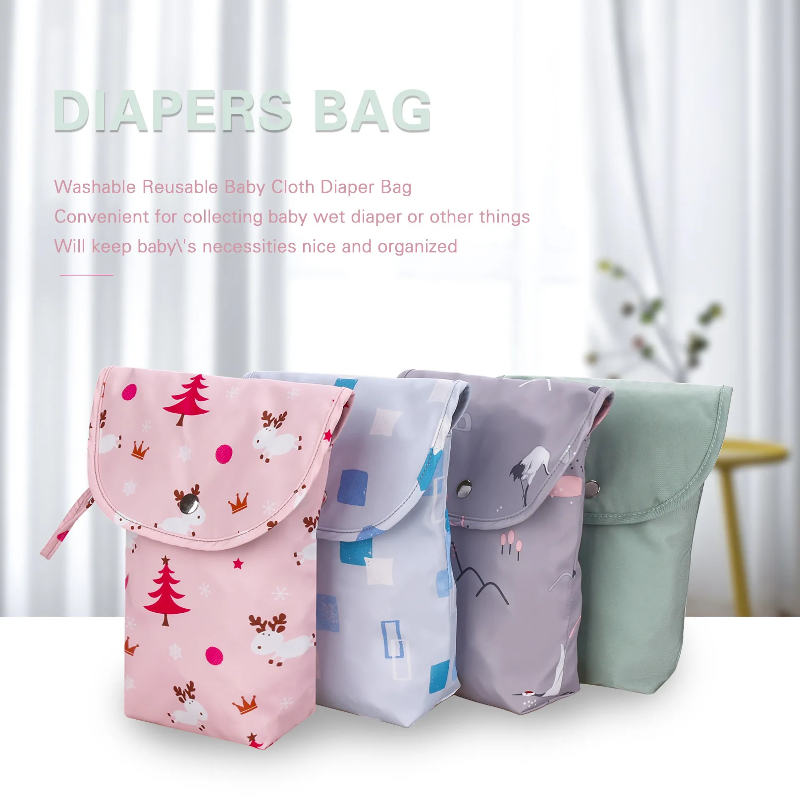 Baby Diaper Bag Printed Waterproof Wet Dry Nappy Buckle Handbag Stroller Carry Pack Travel Outdoor Wet Diaper Storage Bag Pocket