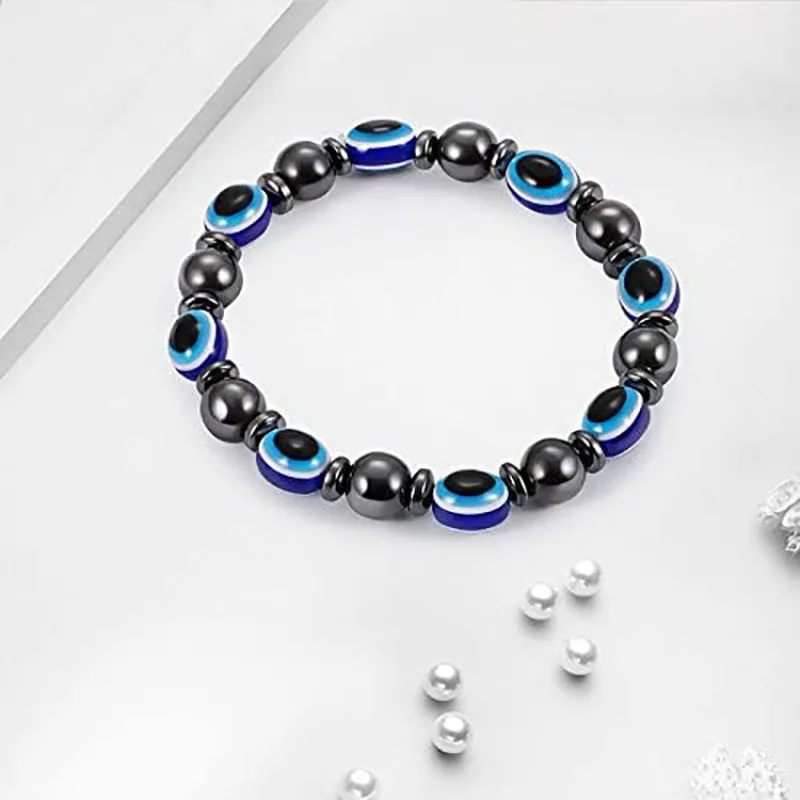 2024 New Niche All-in-one Fashion Magnetic Black Magnet Bracelet Resin Blue Eyes Hand-woven Leather Rope