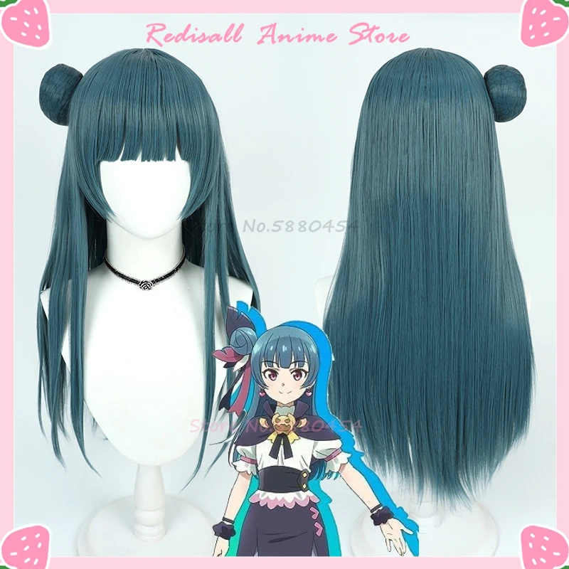 

Tsushima Yoshiko Cosplay Wig Bun Yohane 60cm Long Straight Green Synthetic Hair School Idol Sunshine Headwear