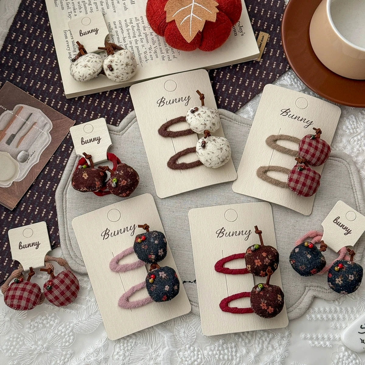 Cartoon Cherry Hair Clips for Girl Print Side Clip Kids Elastic Hair Band Children Hair Accessories Hair Tie Handmade Hairclips