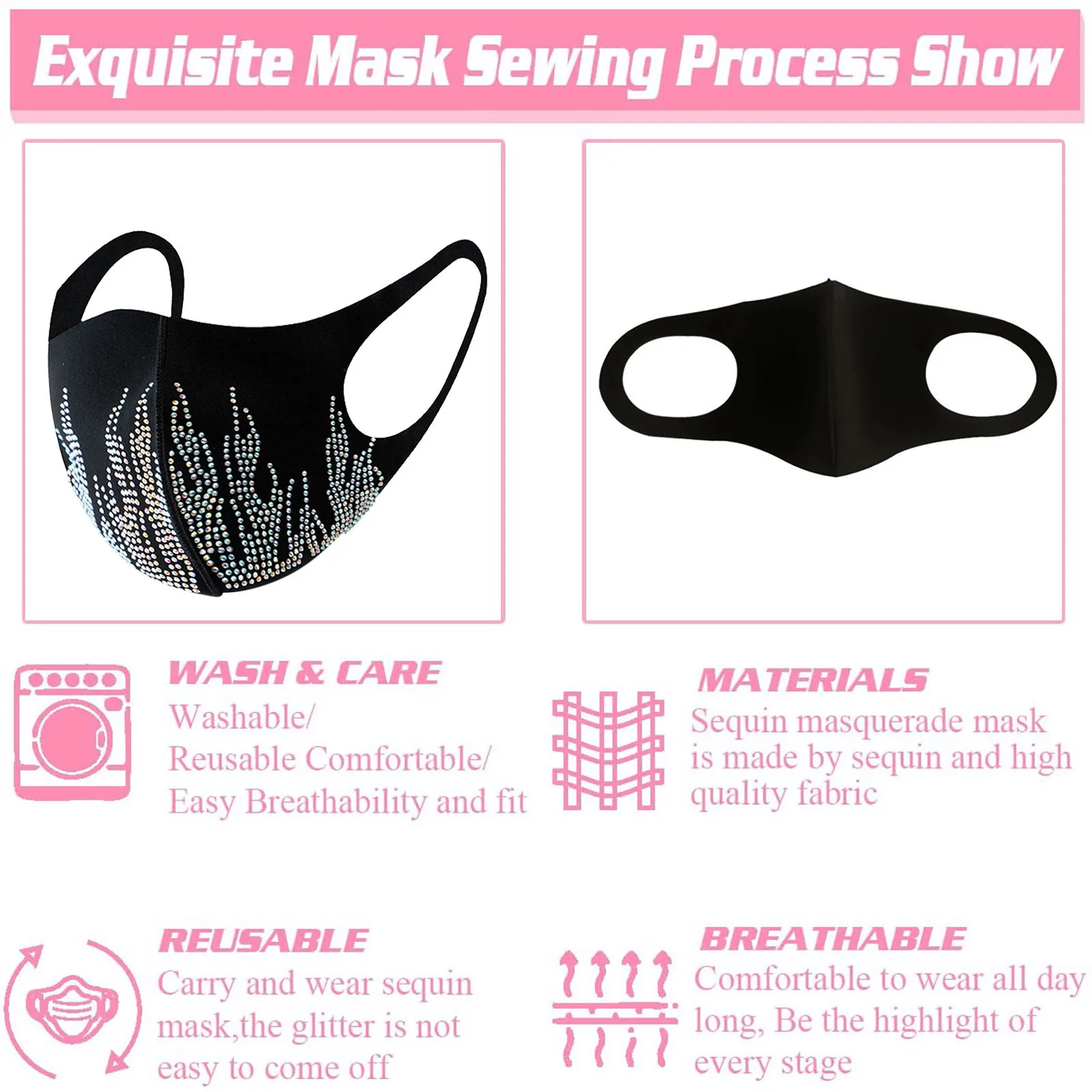 قناع تنكري نسائي مع كرة مائية ملونة بلورية ماسية معدنية ذهبية ، 6 #3