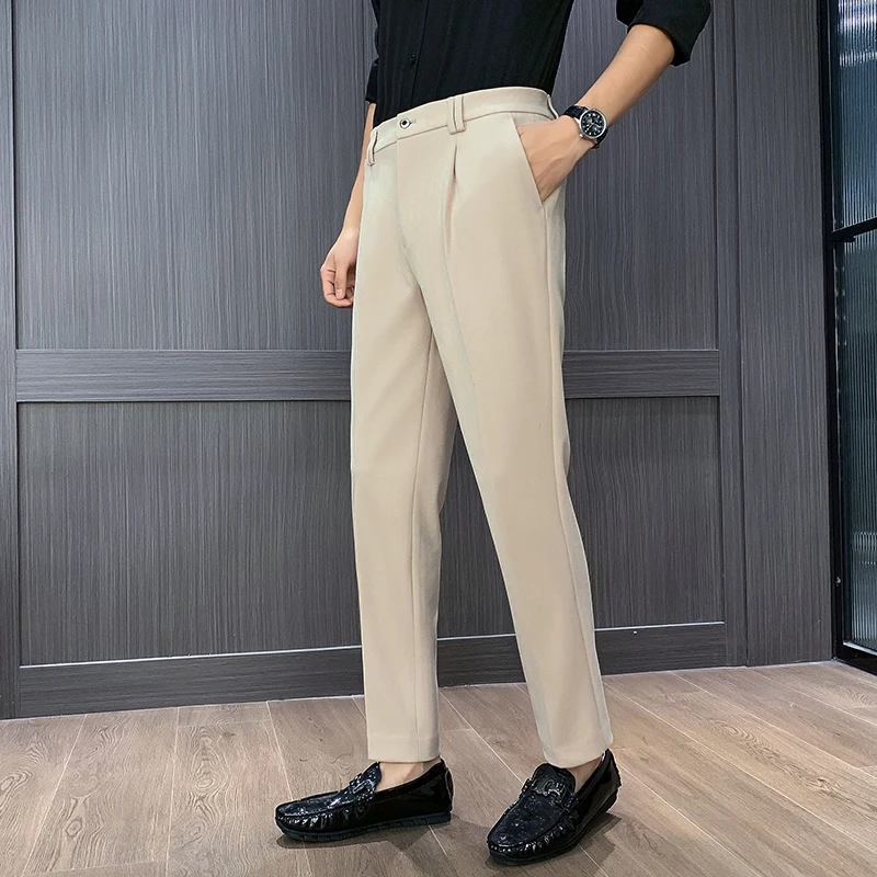 

Pantalon Homme, осенне-зимние новые мужские классические брюки с эластичной резинкой на талии, высококачественные деловые повседневные шерстяные костюмные брюки, мужские брюки 38