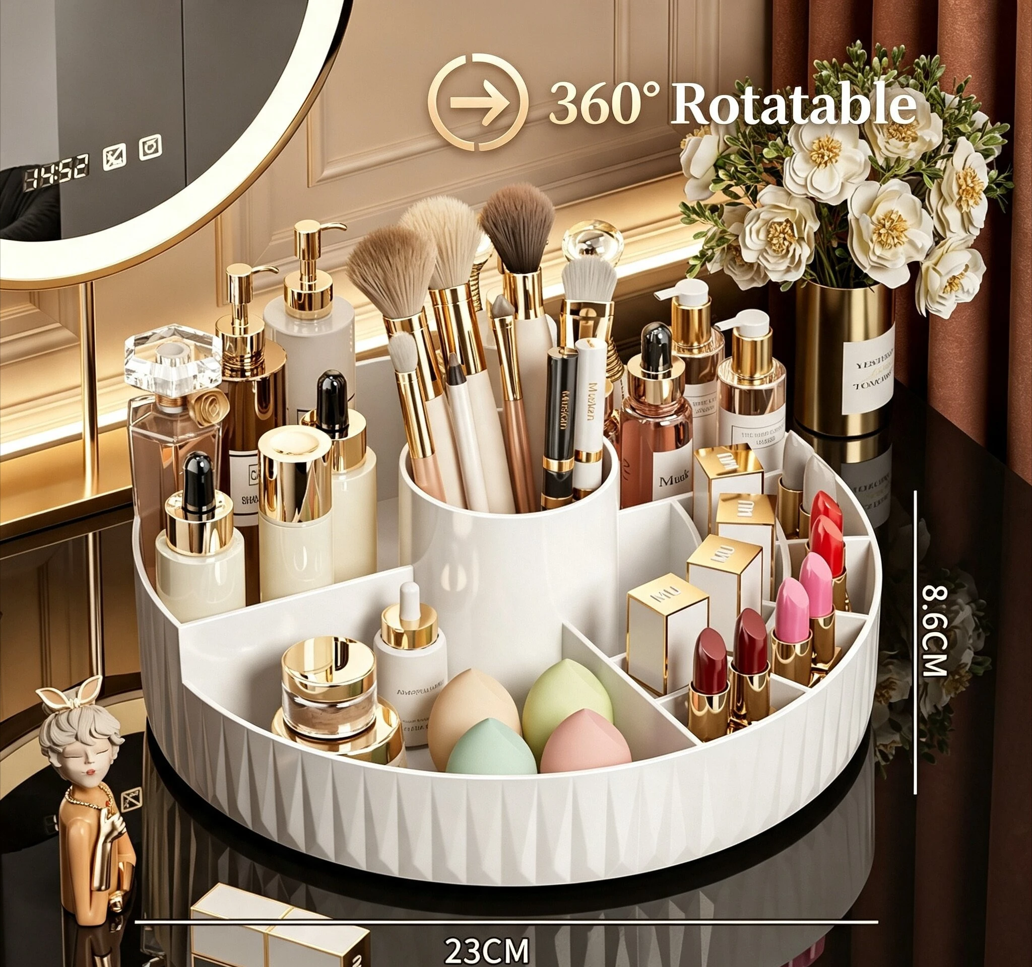 Skincare B Erl - Organizer Girevole Multicomparto per Cosmetici, Pennelli,