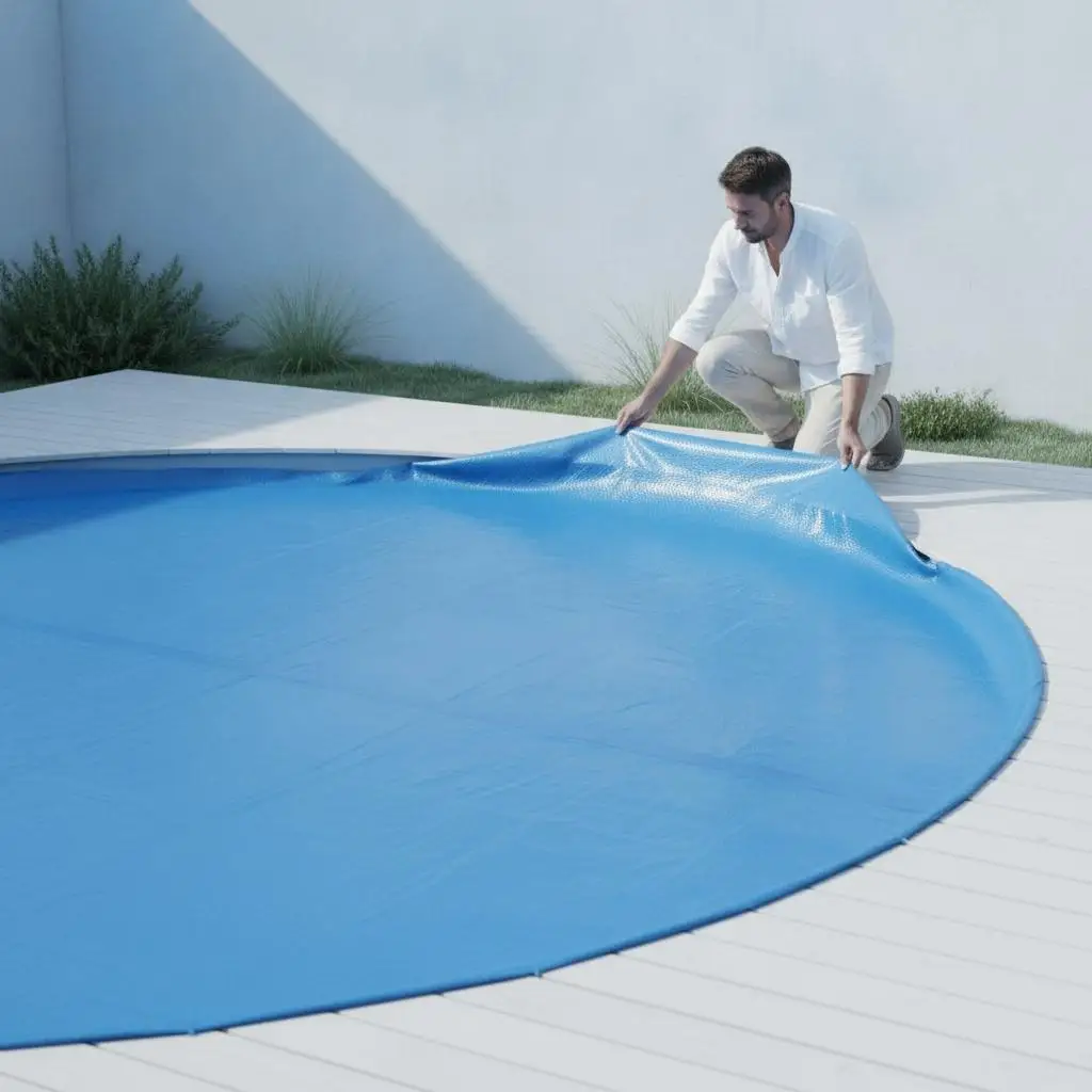Couverture solaire ronde bleue de 250 cm pour piscine, en PE, résistante aux UV, durable, pour piscine hors sol, couverture de piscine flottante, couverture de piscine, couverture solaire pour piscine, couverture de piscine ronde, couverture solaire pour piscine extérieure, couverture de piscine hors sol ronde