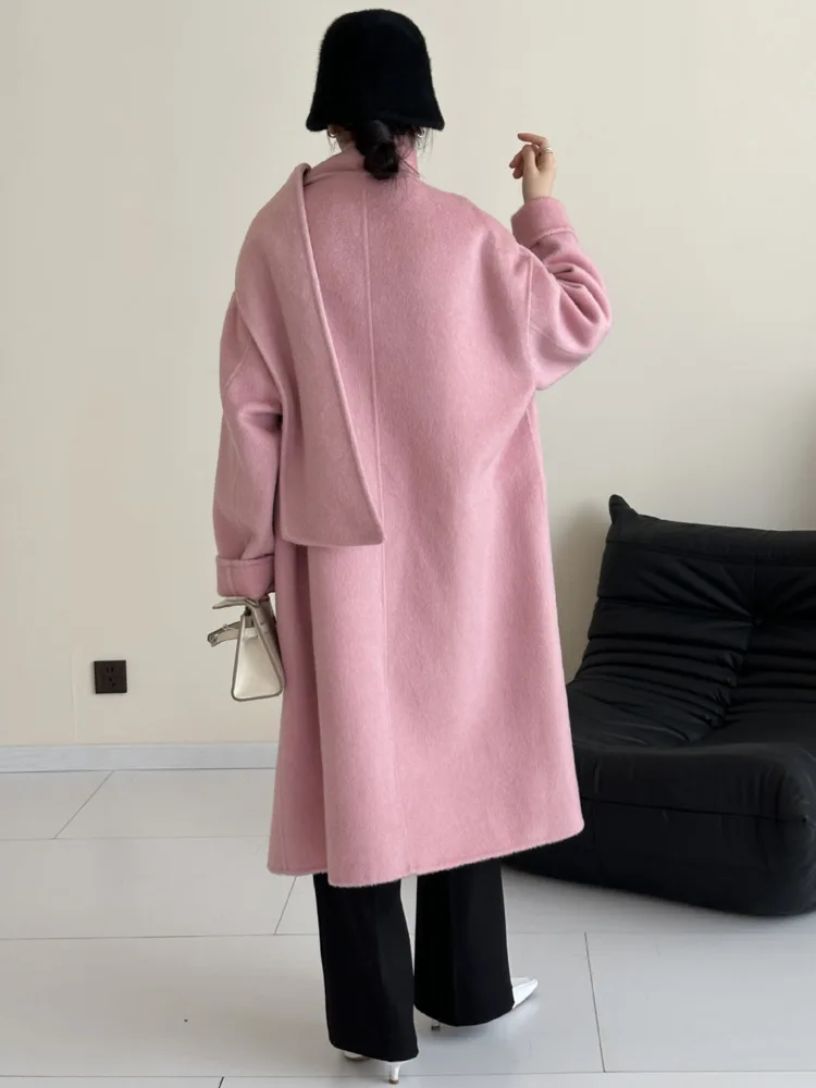 ZMEENNA Damen-Mantel, elegant, elfenbeinweiß, Wollmischung, langer Mantel mit Schalkragen, warme Winter-Oberbekleidung, stilvoll, locker, lässig, ZM3484