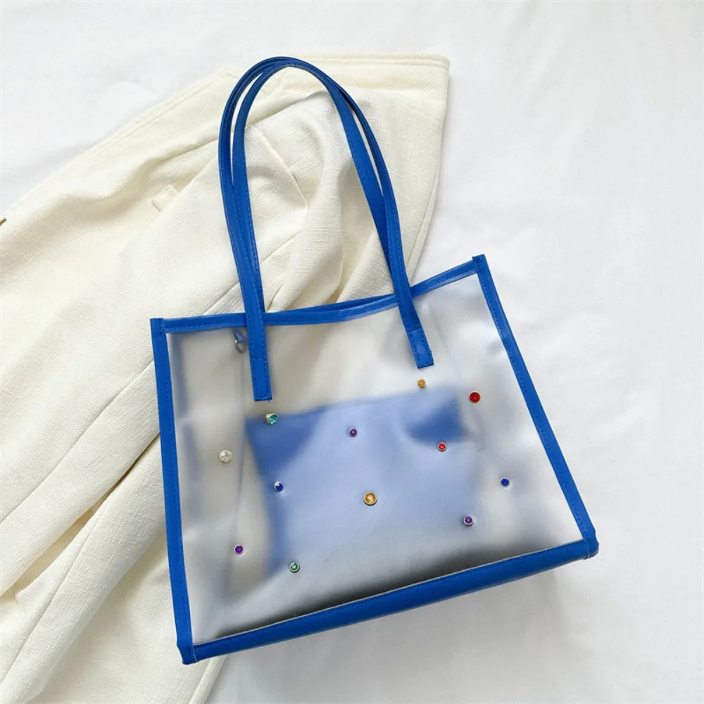 

2pcs/set Casual Summer Transparent Totes Bag Waterproof Beach Jelly Shoulder Bag Swim Large Capacity Shopping Bag For Women