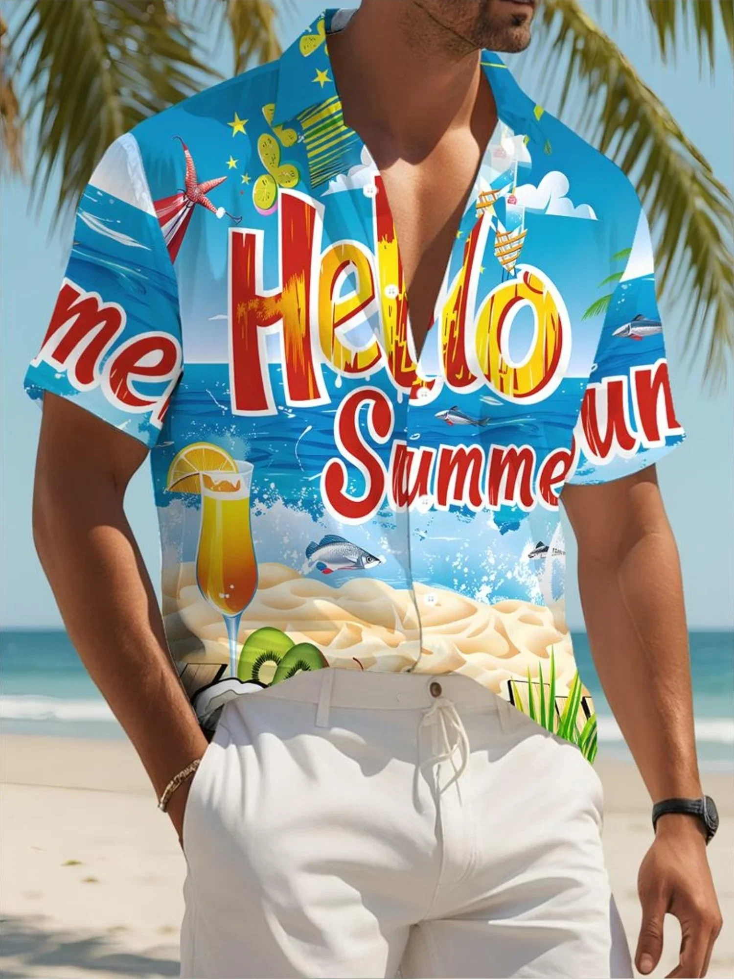 

Summer Lightweight Party Shirt Men Hawaiian Casual Man Short Sleeve Fashion Print Breathable Beach Vacation Tops