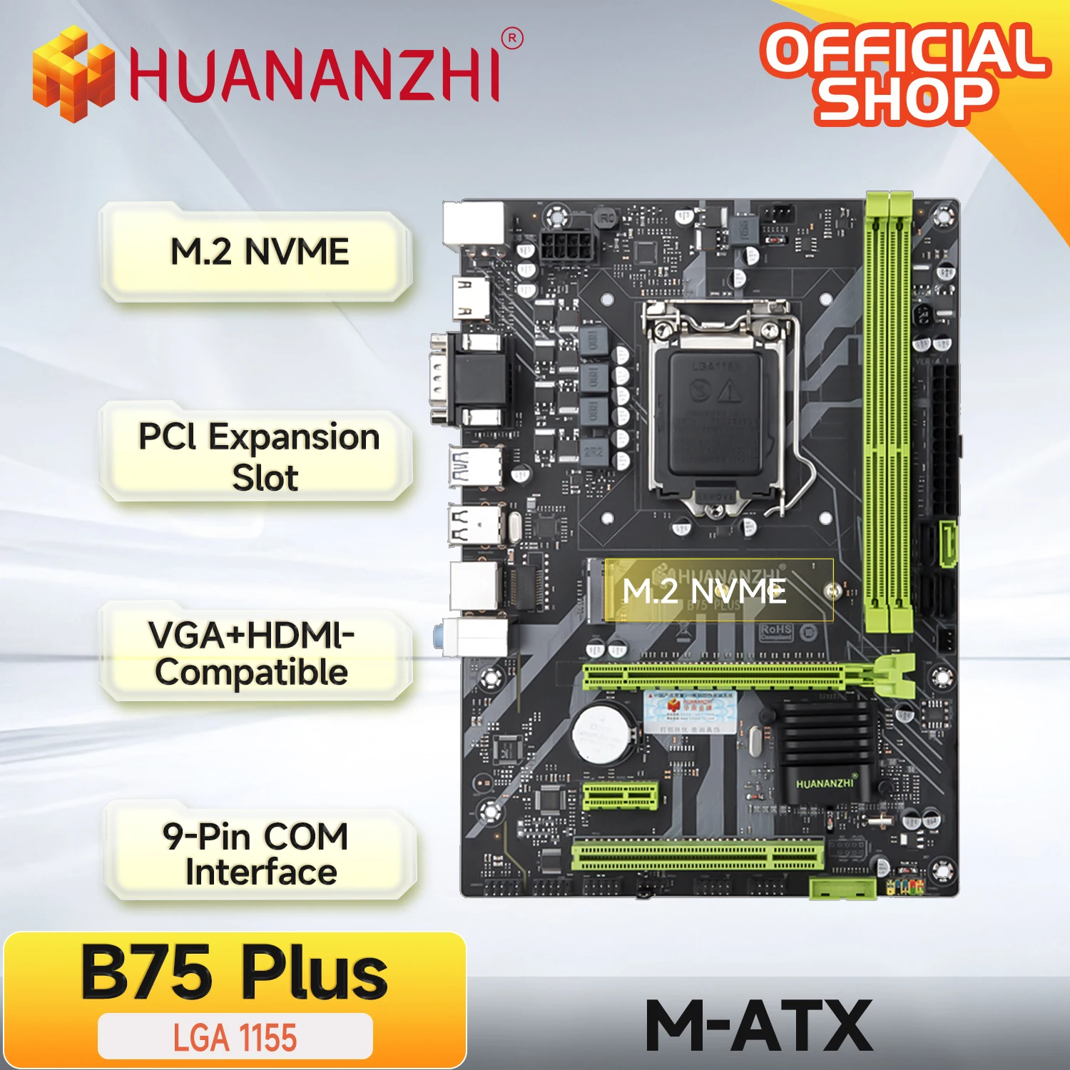 

HUANANZHI B75 PLUS M.2 Motherboard M-ATX For Intel LGA 1155 i3 i5 i7 E3 DDR3 1333/1600MHz 16GB VGA HDMI-Compatible