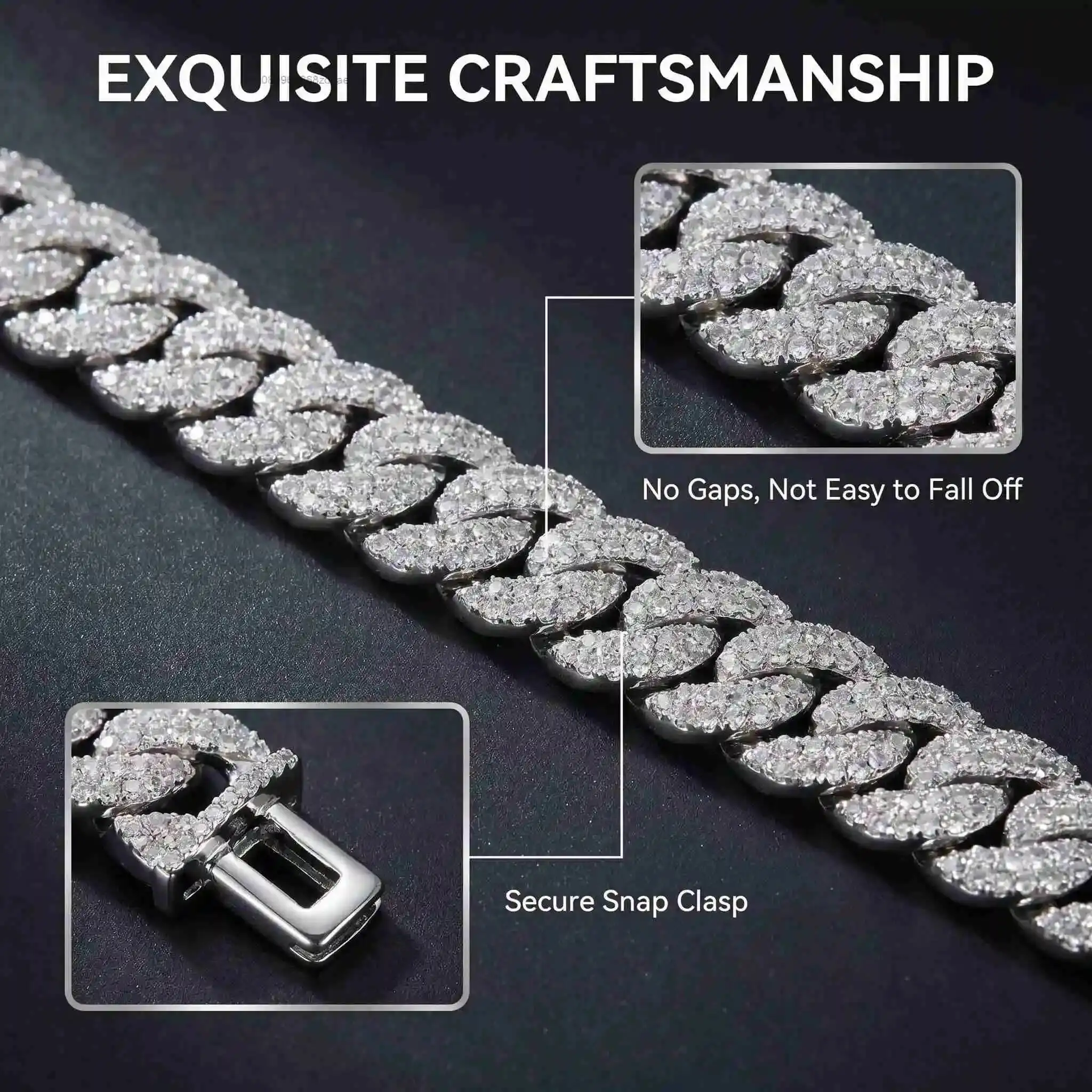 Fashion 15mm S925Silver Micro Pave D Color VVS1 Moissanite Three Rows Cuban Link Chain Necklace, Unisex Hip Hop Unique Fashion J