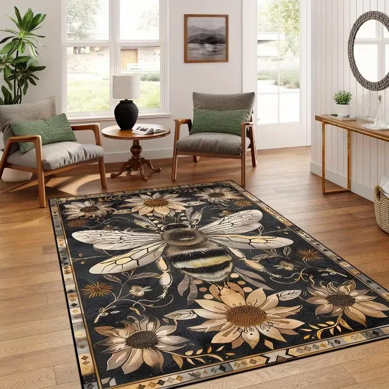 

Коврик с узором «Пчелы и цветы» в ретро-стиле, модное украшение для гостиной, спальни или прикроватной зоны, для дивана или журнального столика