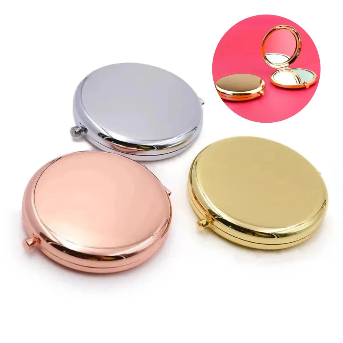 Portable Folding Makeup Mirror, High Quality Double-Sided Compact Handheld Mirror, Rose Gold Mini Pocket Mirror for Women Men