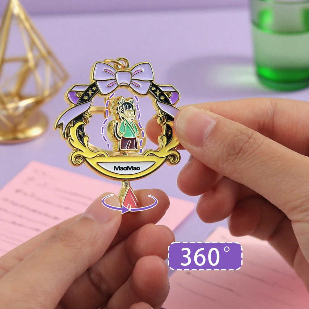 Hollow Bow Flower Basket Keychain Cartoon Character Pattern Rotatable Disc Pendant Anime Peripheral Key Ring Decoration Gift view 3