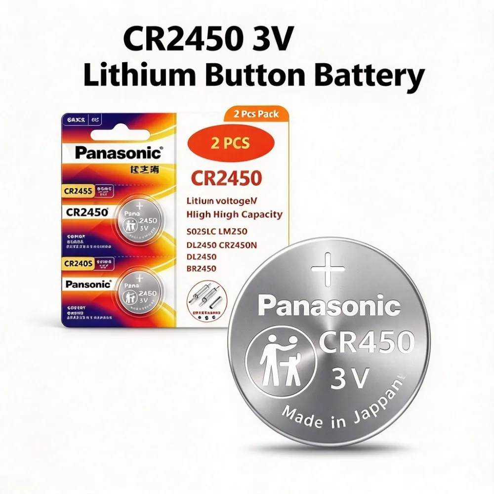 CR2450 3V 620mAh Button Lithium Battery 2 Pack Compatible 5029LC DL2450 BR2450 LM2450 CR2450N for Small Electronics