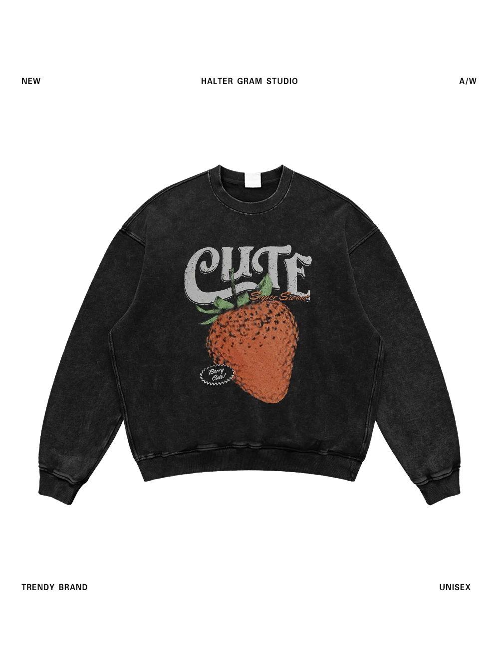 

Американский ретро-свитшот с клубничным принтом, круглым вырезом, свободного кроя, из плотного хлопка, в уличном стиле.