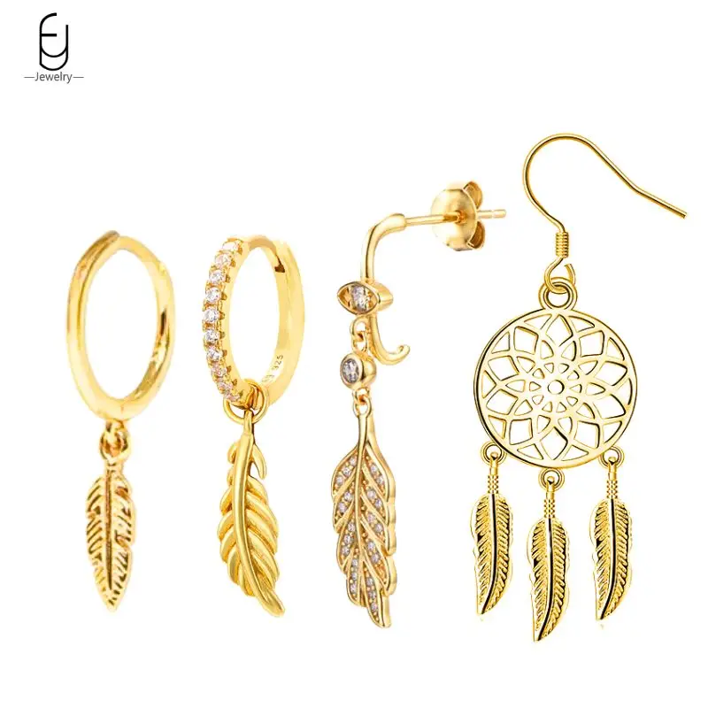 

925 Sterling Silver Needle Bohemia Feather Pendant Earrings Luxury Tassel Feather Ear Hook Earrings Women's Wedding Fine Jewelry