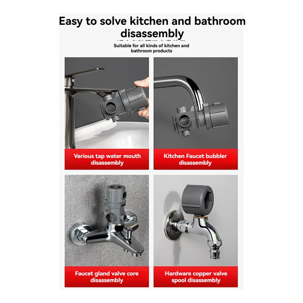 EULM 2Set مجموعة أدوات مفتاح الربط الكل في واحد للصنبور، مفتاح ربط متعدد الوظائف للحمامات والمطابخ