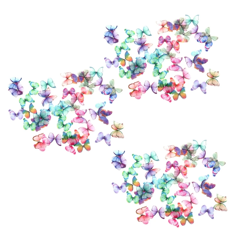 150Pcs Gradient Color Organza Fabric Butterfly Appliques 38Mm Translucent Chiffon Butterfly For Party Decor