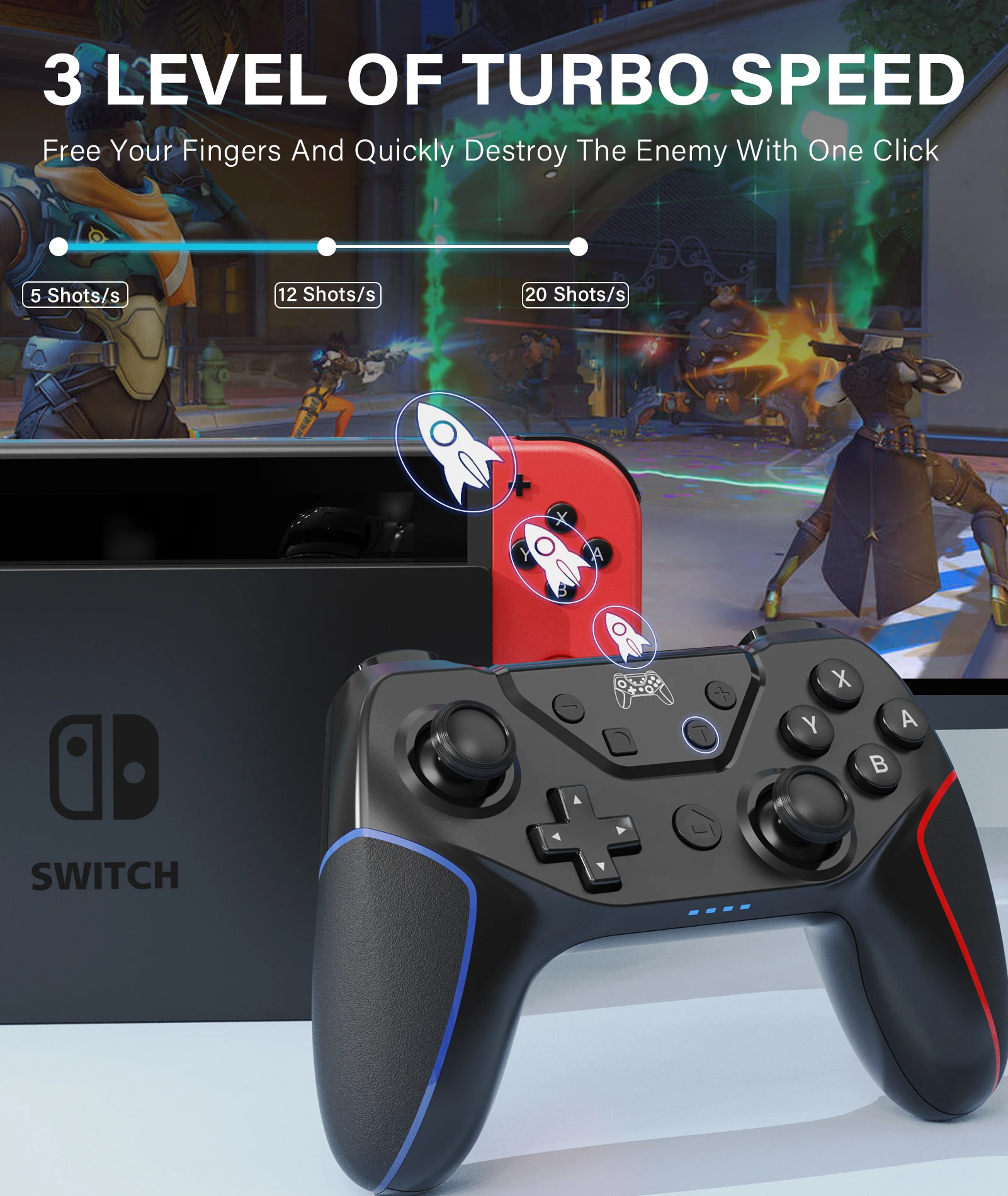 

Беспроводные геймпады Switch Pro, контроллер, совместимый с Nintendo Switch Lite/OLED, поддержка Dualmotors, вибрация, функция NFC