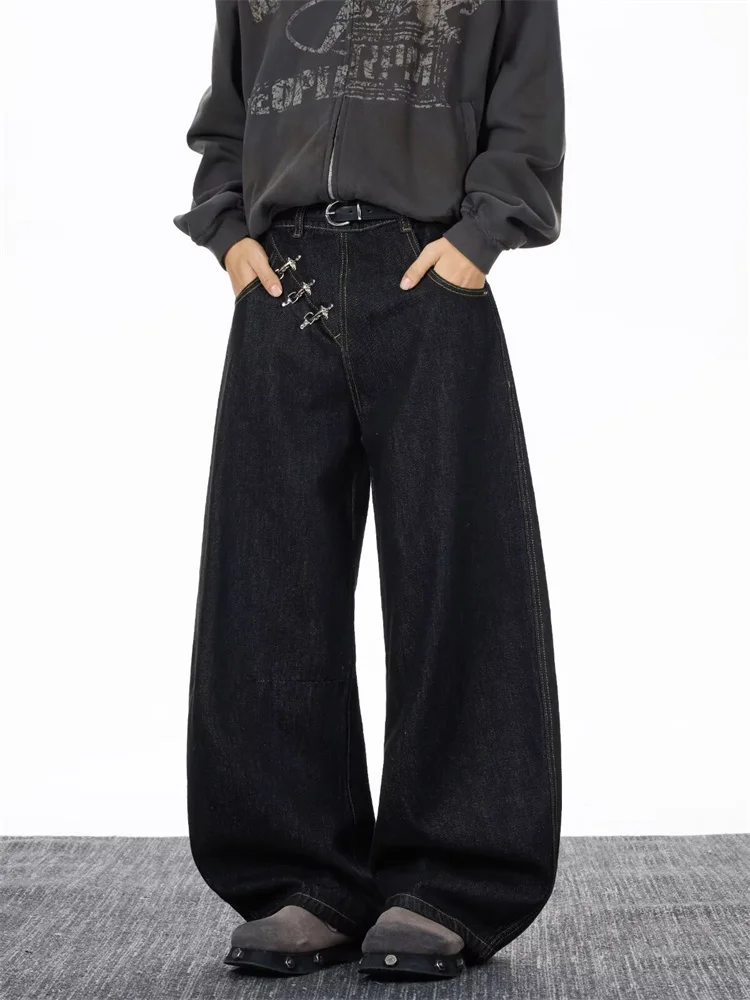 American Sle Wide Leg Men's Jeans Autumn Winter Casual Loose Knife Pants Slant Door Aircrt Bule Straight Long Pants
