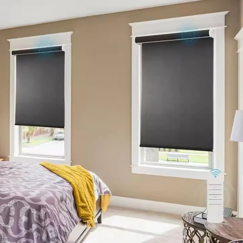 حار بيع 100٪ البوليستر طبقة مزدوجة ليلا ونهارا مع نظام تطبيق WI-FI APP ستائر التحكم عن بعد للنافذة #3