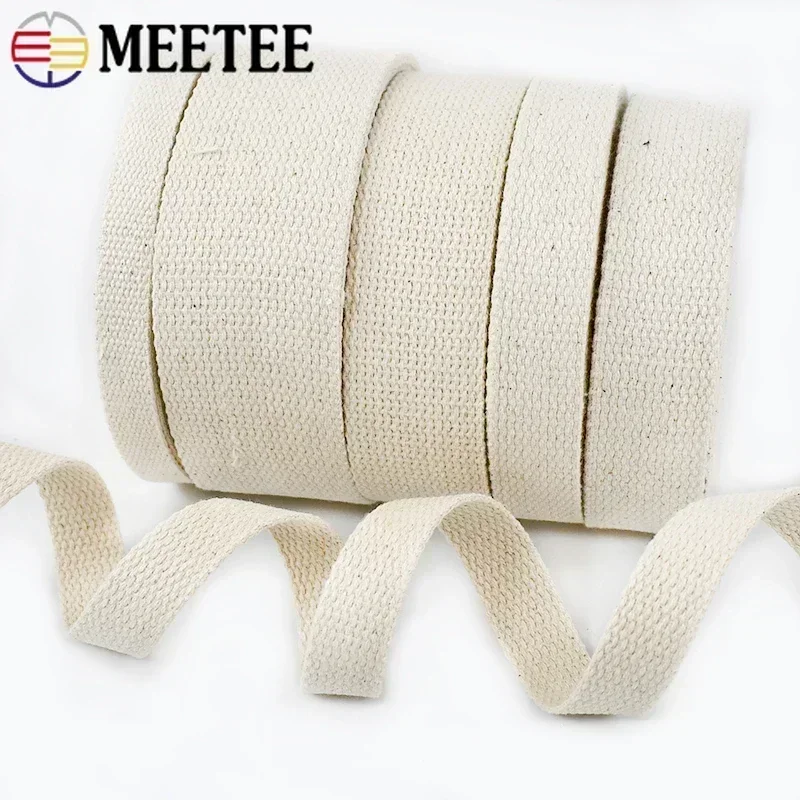 10Meters Meetee 10-50mm Beige Canvas Cotton 1.5mm Thick Webbing Ribbon for Bags Strap Tape Belt Craft Clothing Home Decoration