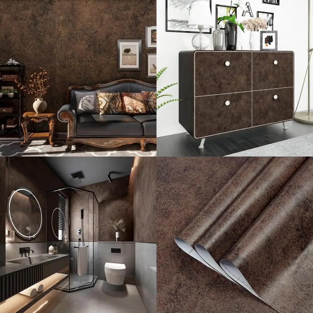 Papel de parede extra largo vintage metálico estilo industrial marrom escuro casca de concreto e bastão 31,5x315 polegadas Air Gui