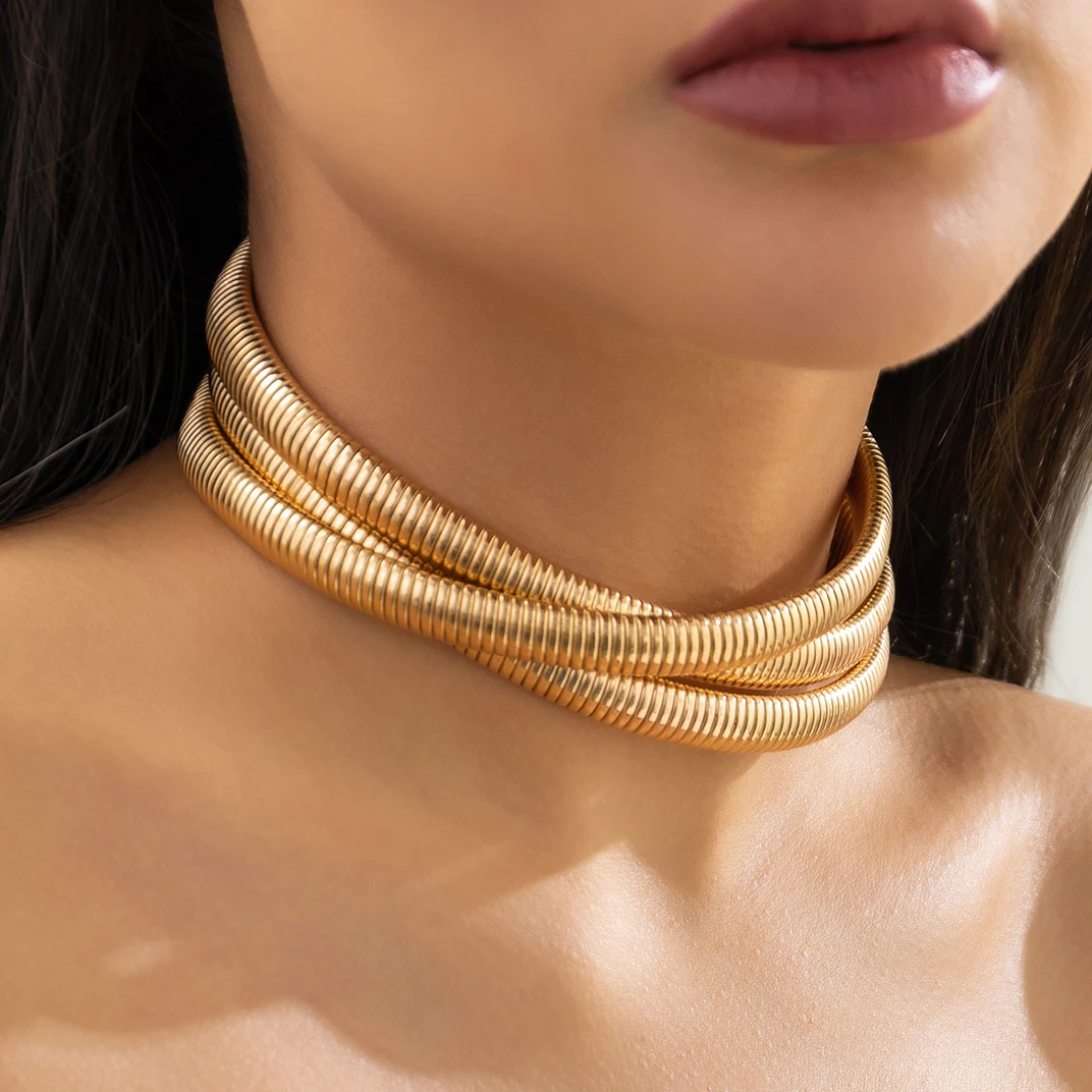 Ingemark Exaggerated Chunky Heavy Metal Twisted Torques Choker Necklace for Women Spiral Big Chain Grunge Jewelry Steampunk Men