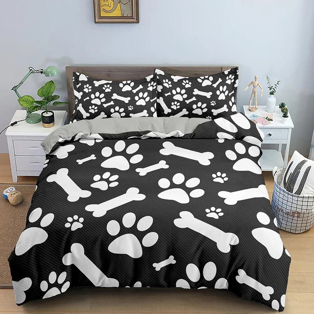 3D Dog Bone Bedding Set Child Duvet Cover Set Bed Set Duvet Cover 220x240 with 1/2 Pillowcase Comforter Bedding Sets Twin Queen