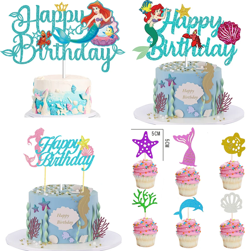 Disney Ariel The Little Mermaid Girls Princess Birthday Cake Topper Party Supplies Table Decoration  Cake Insert Festivel Gifts