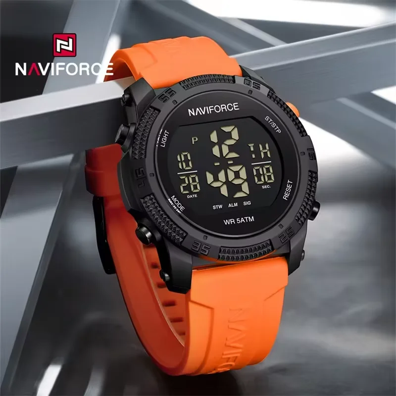 NAVIFORCE-Montres électroniques originales pour hommes, bracelet en silicone étanche, montre-bracelet calendrier masculine, mode de luxe, 50m