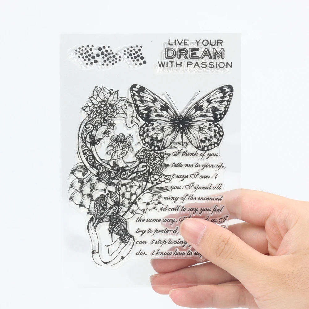 Farfalla serie inglese timbro in Silicone trasparente Scrapbooking manuale diario fai da te materiale decorazione Collage forniture artigianali