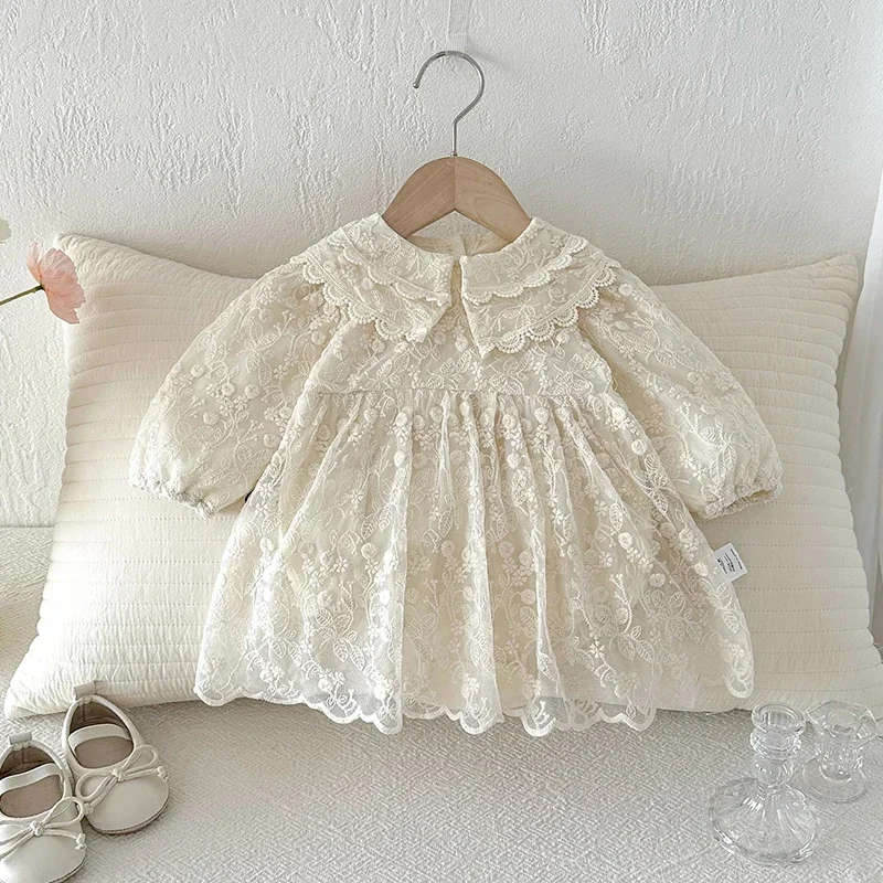 2026 New Spring Korean Style Climbing Suit Long Sleeved Cotton Lace Splicing Toddler Baby Girl Romper 0-24M Baby Girl Clothing