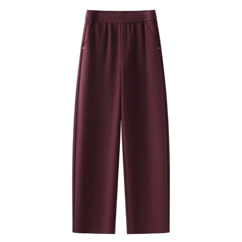 سراويل صوفية حمراء للنساء، وسراويل حريم كاجوال شتوية، سراويل سيميتار أنيقة عالية الخصر