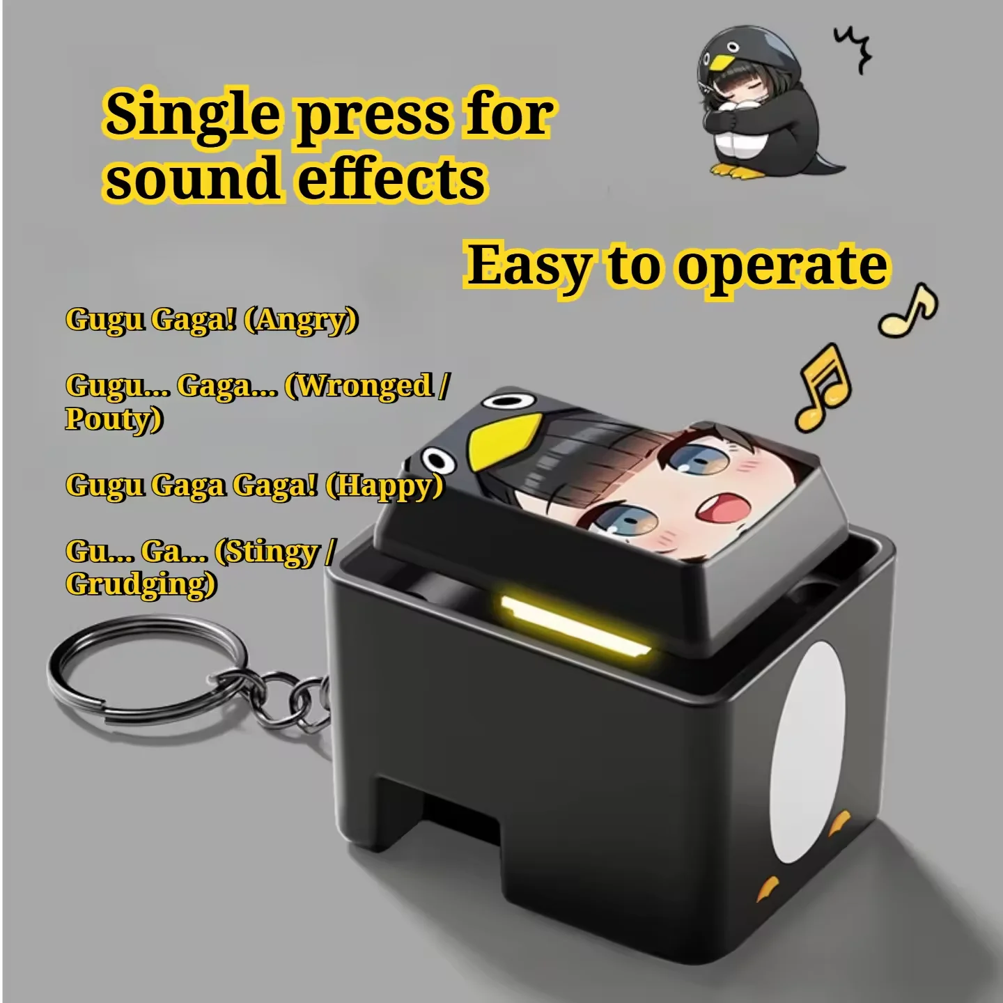 Guguga Penguin Button Voice Keychain Fidget Toy Stress Relief Squishy Sound Press Pendant Funny Gift for Kids Adults Bag Charm view 3