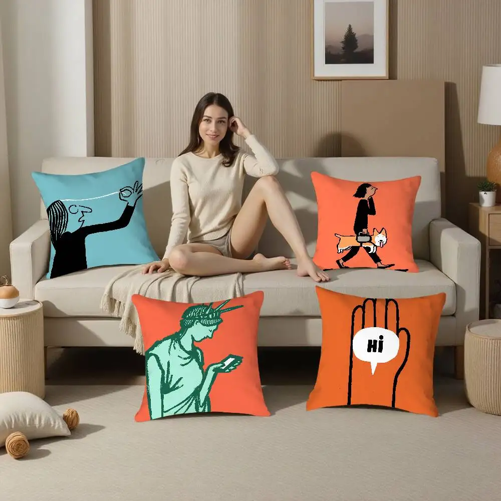 Aesthetic Art J-Jean-Jullien Pillow Case Plush Fabric Soft  Pillowcase Double Sided Print Cushion Cover Household Gifts