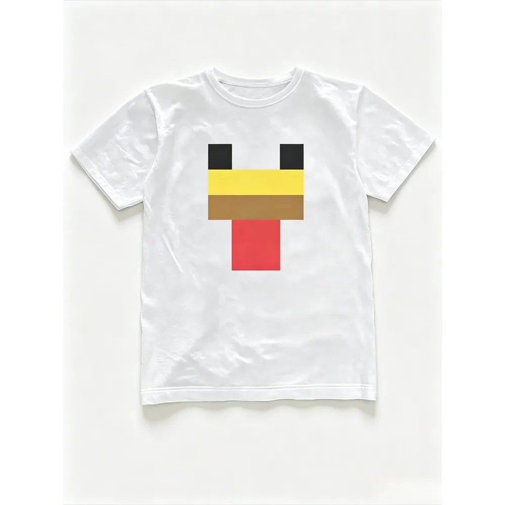 Minimal Pixel Chicken Face Graphic Men T Shirt Vintage Game Cartoon Casual Loose Fit Short Sleeve Streetwear Tee