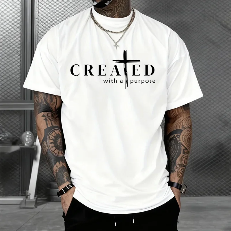 Created with a Purpose Printed T-shirt for Man Summer Daily Casual Fashion Short Sleeve Top Home Outdoor Comfort Men's Clothes