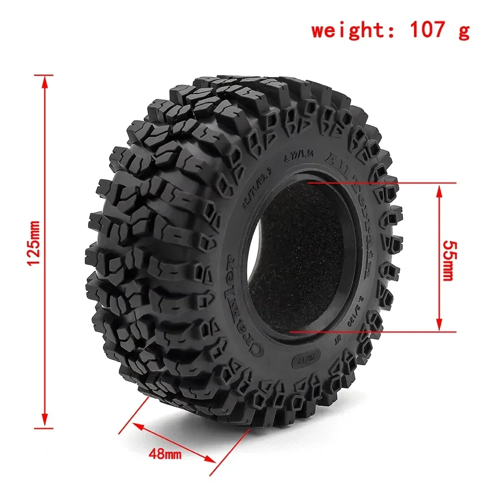 1/10 RC 크롤러 차량용 고무 휠 타이어, Axial SCX10 90046 RR10 Wraith Trxs TRX4 TRX-6, 125mm, 2.2 인치, 4 개