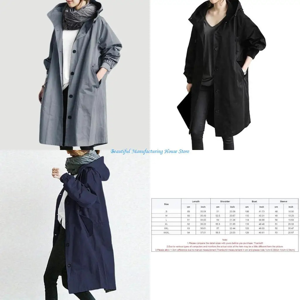 

E56A Fall Winter Thicken Khaki Long Trench Coats Women Casual Loose Gabardina Parkas