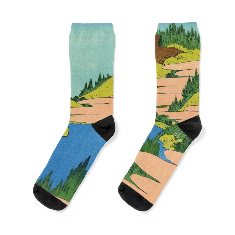 The lake of Hakone in Sagami Province by Katsushika Hokusai Socks aesthetic men cotton high quality Man Socks Women's